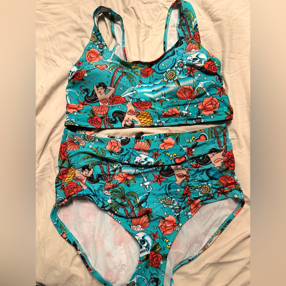 torrid Turquoise Floral & Pinup High-Waist Bikini Set